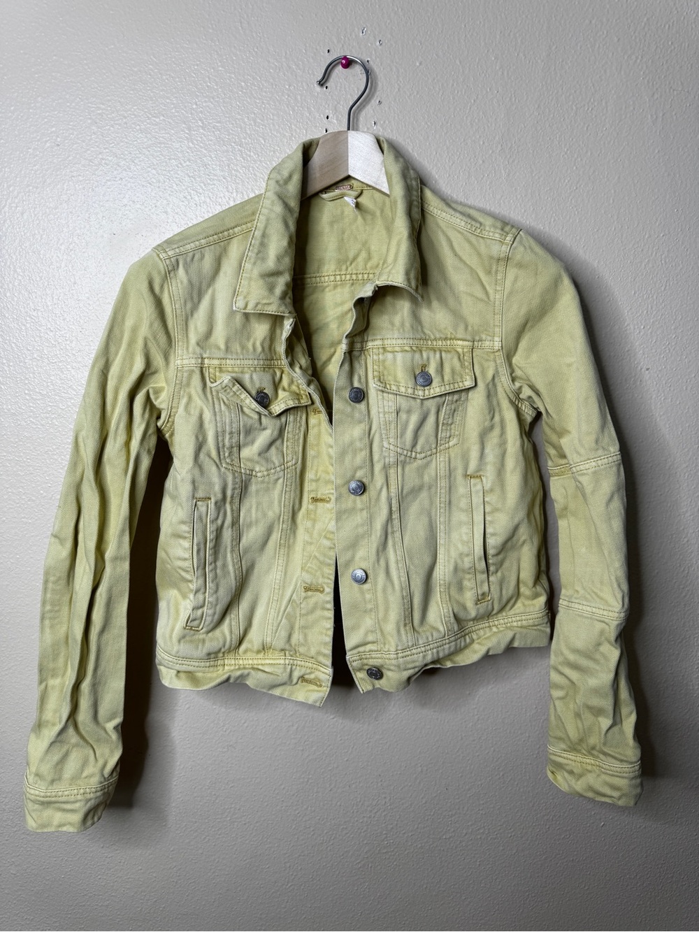 Free People Womens S Yellow Denim Trucker Jacket 100% Cotton